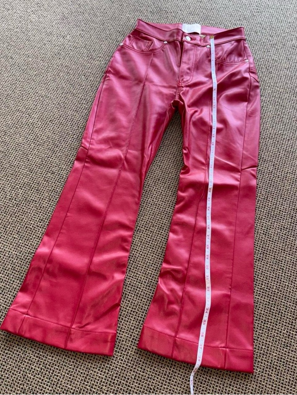 NWT Revice Red Faux Leather Venus Flare Pants - Picture 7 of 8